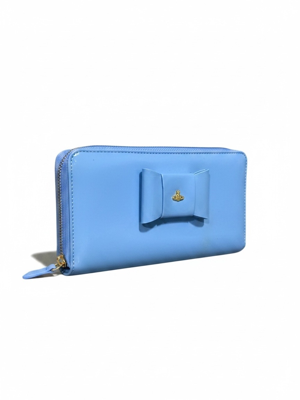 Vivienne Westwood Blue Patent Leather Orb Bow Zip Around Wallet
